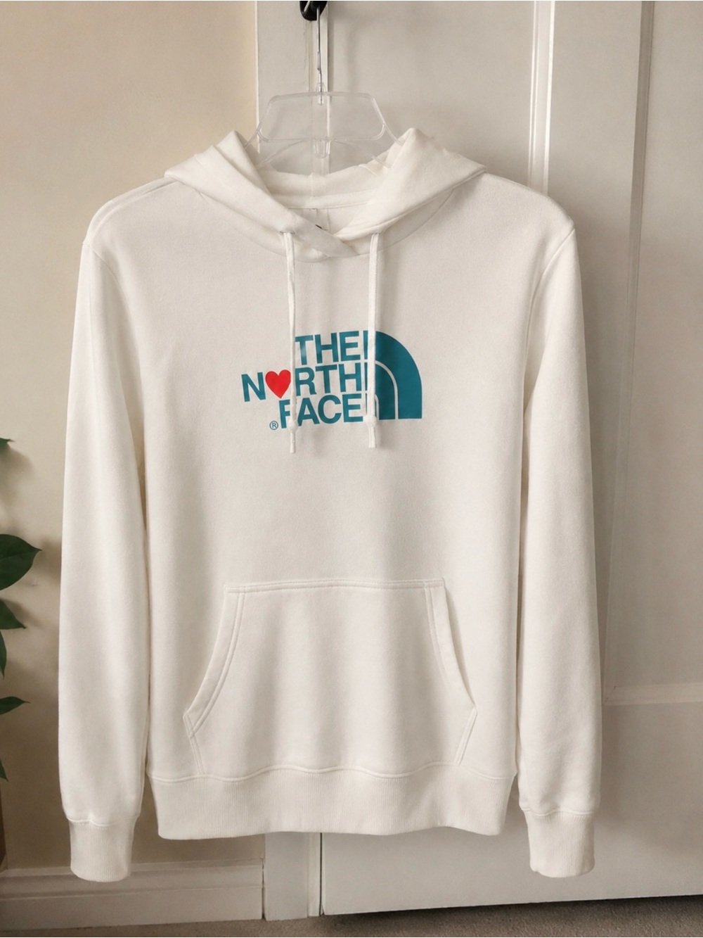 The North Face Hooded Sweatshirt Women's Size Large White Blue Logo